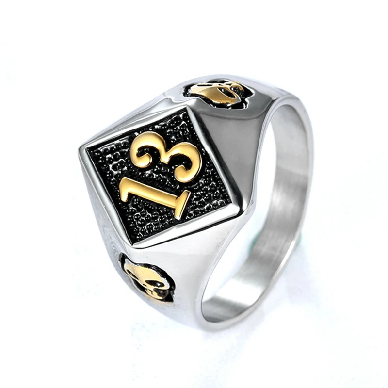 Motors Biker Lucky Number 13 Ring 316L Stainless Steel Men Boys Silver Size 8-20