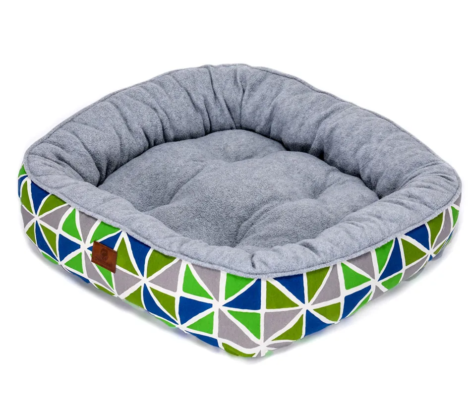 Мягкий удобный лежак, кровать для собак, кровать для домашних животных, однотонная и цветная кровать для собак, кровать для домашних животных с плюшевым флисом - Цвет: Green geometric