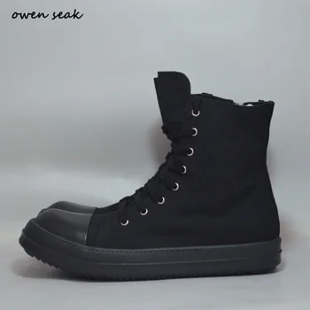 

Owen Seak Women Canvas Shoes High-TOP Ankle Luxury Trainers Boots Lace Up Casual Sneaker Brand Zip Autumn Flat Black Shoes