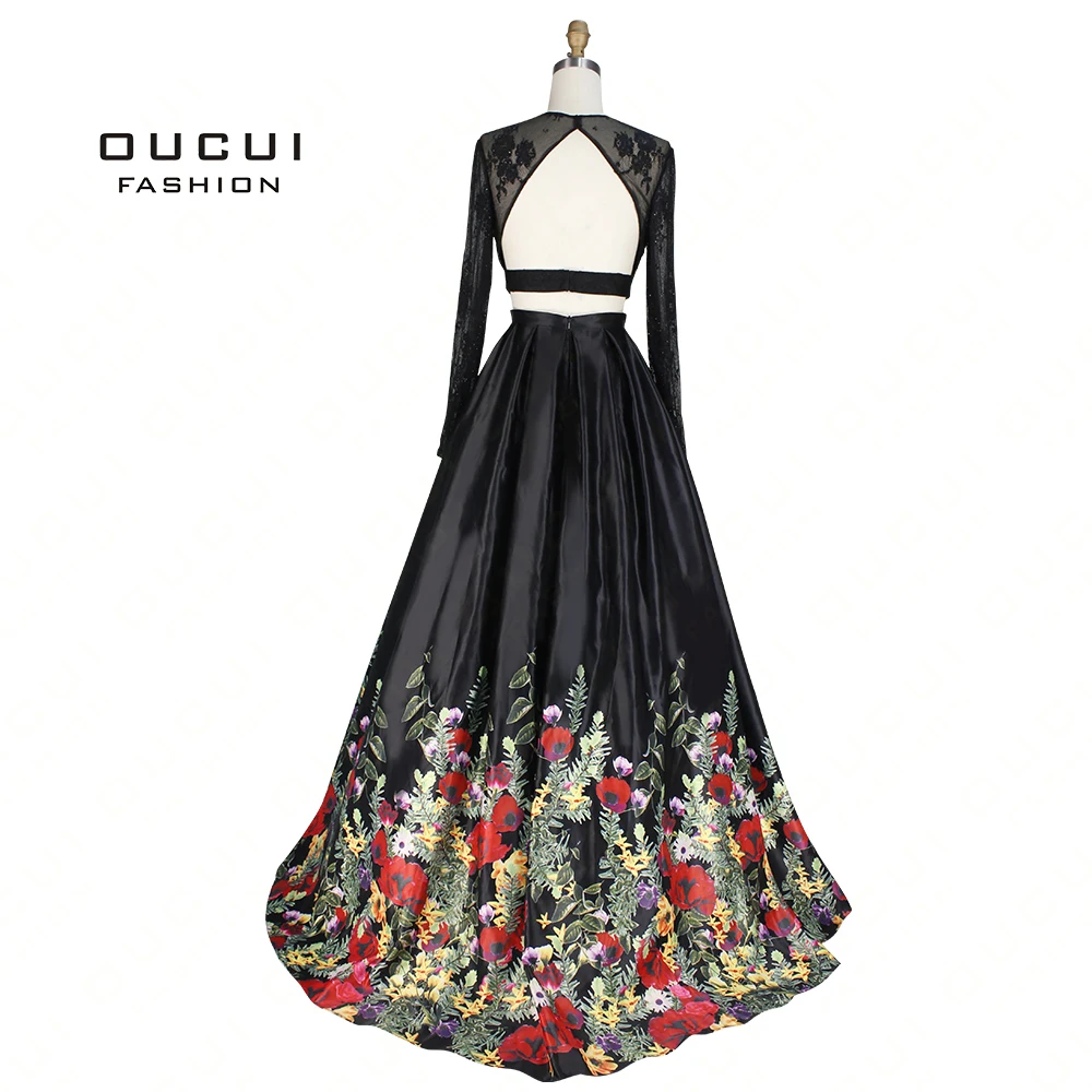 Real Photos Illusion Prom Dresses 2019 Ball Gown Full sleeves Lace Party Evening dress Long 2 Piece Backless Flowers OL103040 Real Photos Illusion Prom Dresses 2019 Ball Gown Full sleeves Lace Party Evening dress Long 2 Piece Backless Flowers OL103040