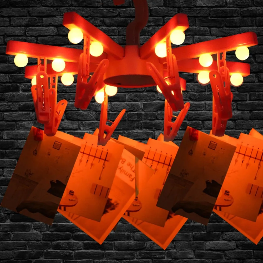 

16LED Folding Cloth Hangers Clip Lamp Night Light for Hanging Photos Cards Decorations Decor Light Photo Clip Light