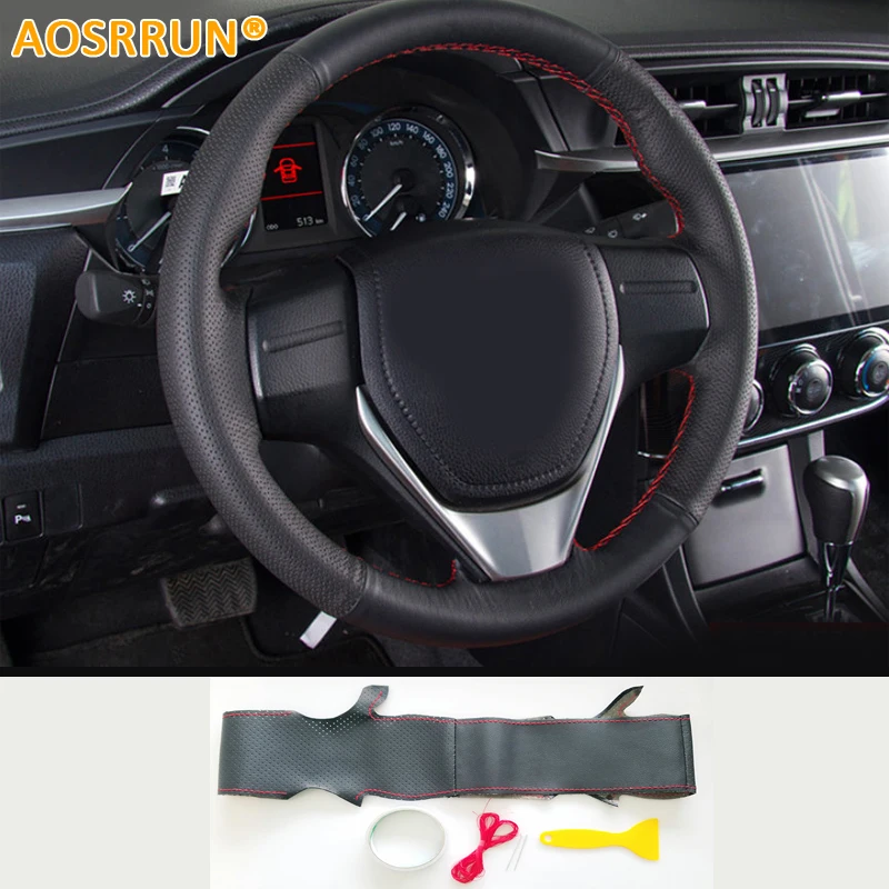 AOSRRUN Car accessories genuine leather Car steering wheels cover For Toyota Rav4 2013 2014 XA40 4GEN