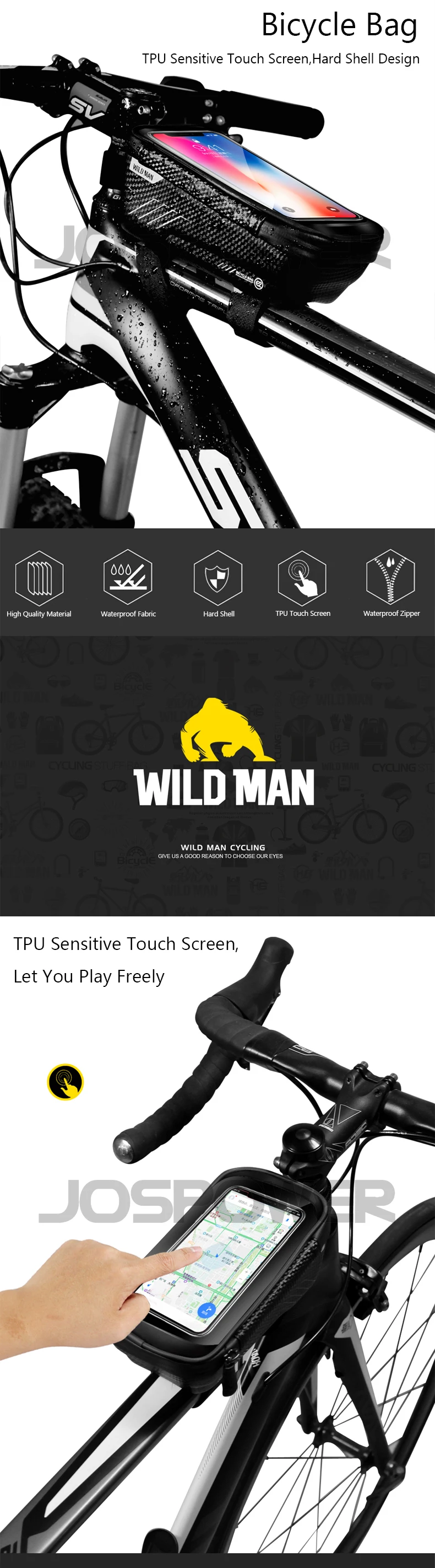 Excellent WILDMAN Road Bicycle Bag Rainproof 6.2 Inch Phone Case Touch Screen MTB Bag Top Front Tube Bag Cycling Bike Saddle Tail Tool Bag 5