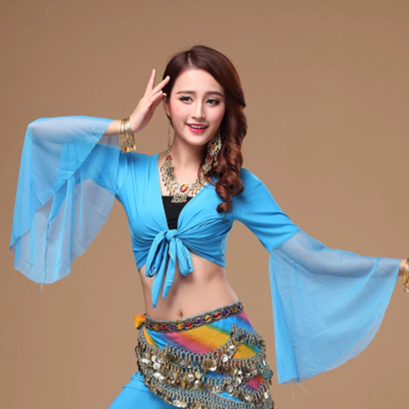 

belly dance top Hot popular sexy women dancing costume dress on sale Mesh horn sleeve high elastic