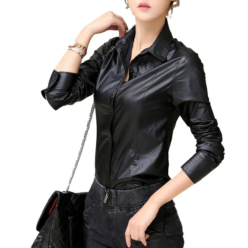 Женская винтажная рубашка из ПУ кожи с длинным рукавом|fashion shirt women|shirt fashion womenshirt