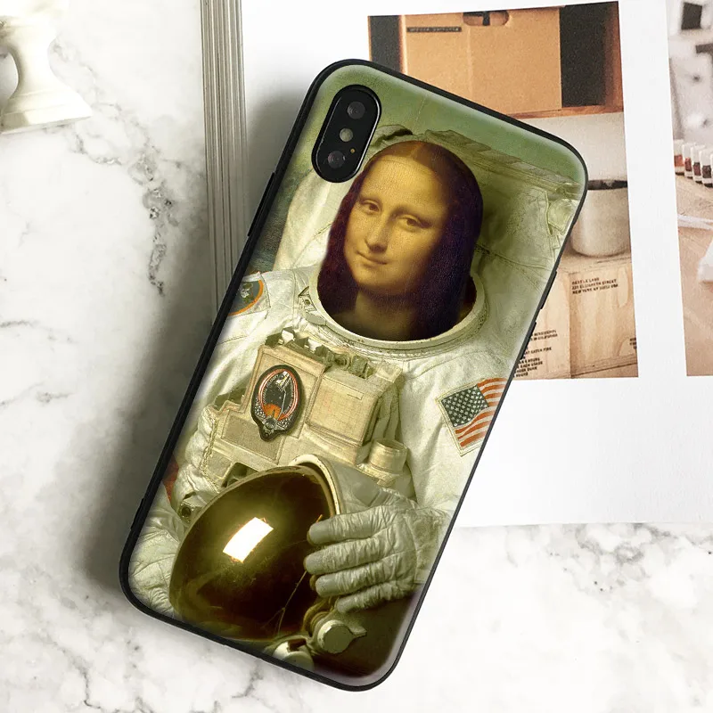 

Mona lisa Astronaut funny Pattern Soft Silicone Phone Case Cover Shell For Apple iPhone 5 5s Se 6 6s 7 8 Plus X XR XS MAX