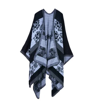 Дизайн модное зимнее женское теплое пончо и накидки для дам пальто Высокое качество женские шали большой геометрический плащ - Цвет: 6