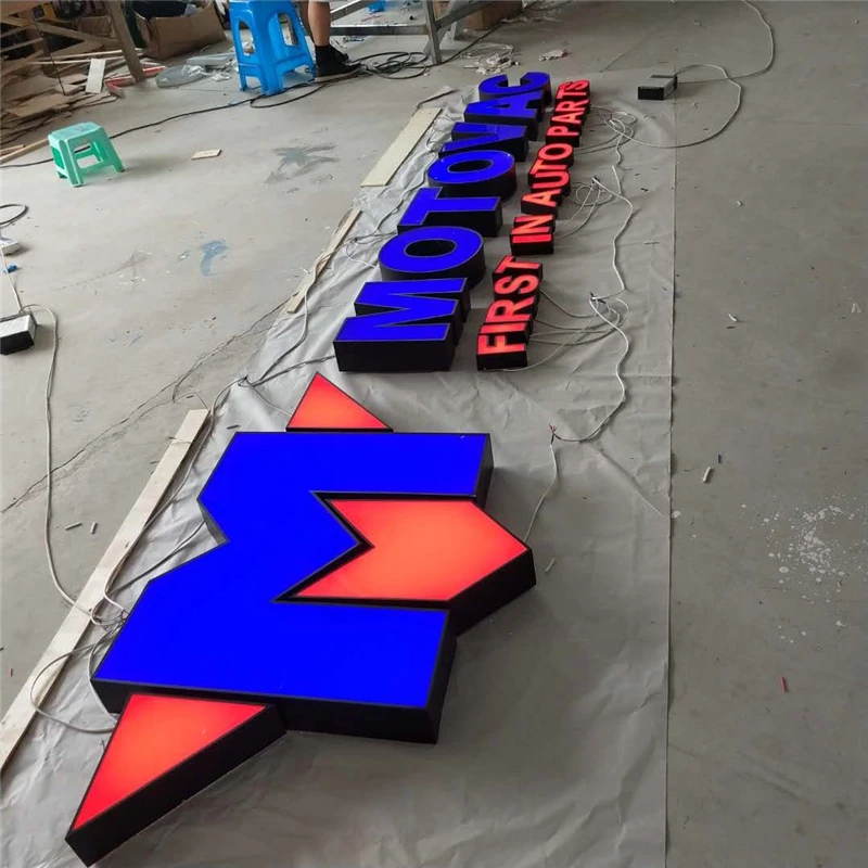 Insegne per negozi di lettere a canale a LED acriliche per esterni personalizzate, Logo aziendale pubblicitario con nome del negozio luminoso a LED illuminato sul viso