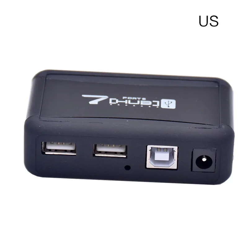 Концентратор для ПК ноутбук USB 2,0 конвертер AC адаптер питания 7 портов высокоскоростной прочный разъем США/ЕС - Цвет: US-BK