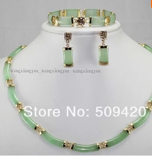 

hot sell >Natural Green Jade Link Necklace Bracelet earrings Set