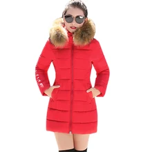 Зимние Теплый пуховик хлопковая куртка Для женщин парка Модный меховой воротник верхняя одежда с капюшоном, однотонные, большие Размеры женская одежда Z63