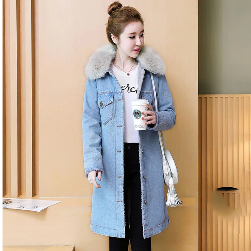Long 2018 Automne Occasionnel Fourrure N1006 Jean bleu Jeans Survêtement Coton En Nouvelle Parka Femmes Poches Femelle Col Hiver Chaud D'agneau De Veste Laine Noir vxrvpAq