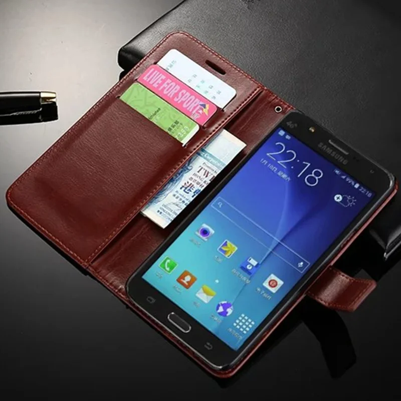 

2016 J5 for Samsung Galaxy J510 Case Book Style Flip Wallet Card Slot Stent Cases Oil Wax Leather Cover Black SM 510 Covers