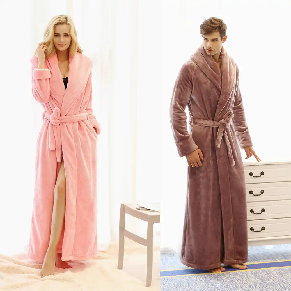 Men And Women S Ultra Long Bathrobe Flannel Floor Length Robes Plus Size Home Wear Sleepwear Nightgown Dressing Gown