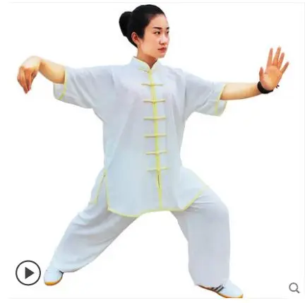 Китайский стиль Taijiquan, одежда, хлопок, шелк, боевые искусства, тренировочная одежда, с коротким рукавом, мужской женский костюм для выступлений, топ, штаны - Цвет: as show