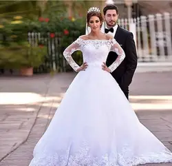 2019 Nova Араб в Linha Де Vestidos de Noiva de Renda от омброс манга-де-compridas Apliques