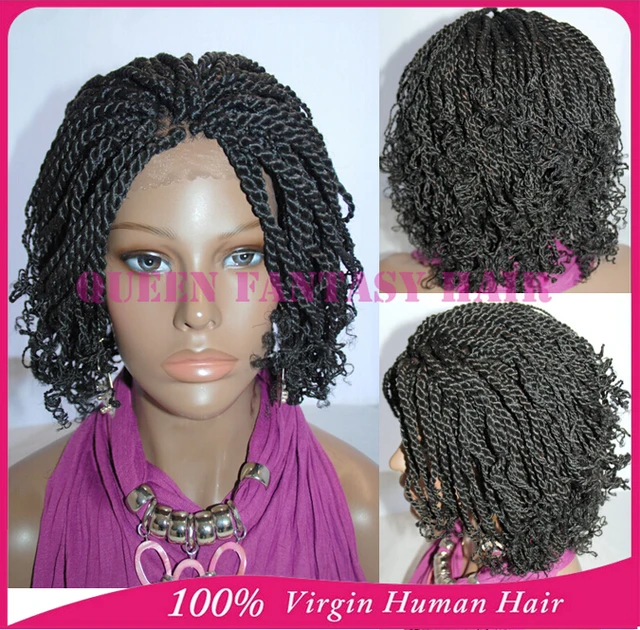 Full hand tied short kinky twist braided lace front wigs