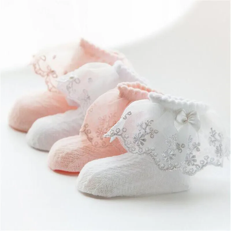 

Baby Girl Cotton Socks Toddler Ruffled Lace Princess Bowknot Pearl Sock Newborn Mesh Soft Ankle Short Socks 0-6Years