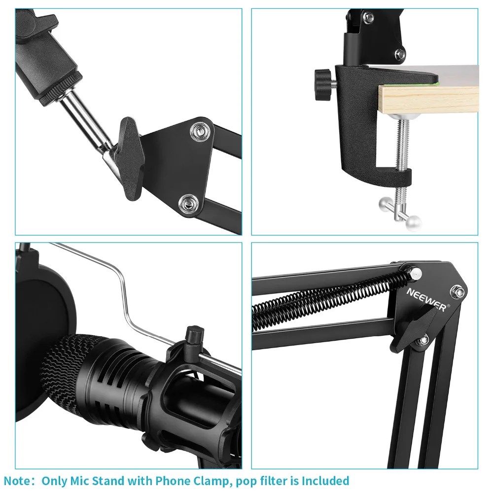 Neewer Регулируемая Запись микрофон Подвеска стрелы ножничная подставка+ Микрофон Ветер Поп-фильтр+ амортизатор+ держатель для телефона черный