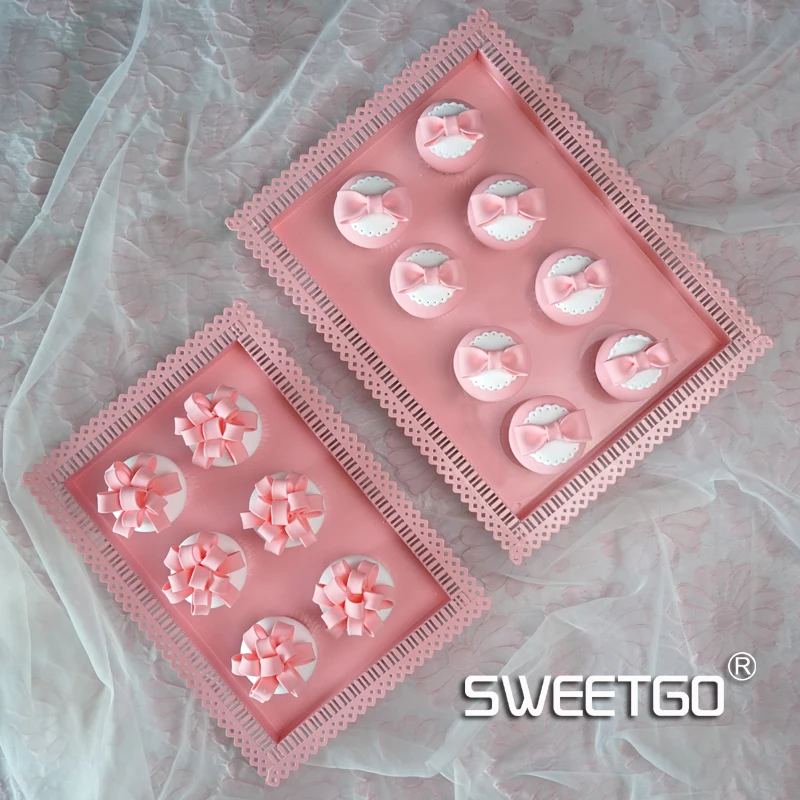 

Hollow-carved Cack Plate, Creative Wedding props, Rectangle Shape Iron Art Dessert Plate, Pink Color~~~~