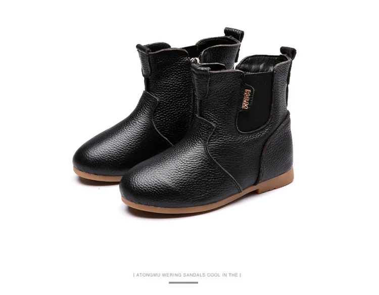 MXHY2019Leather Girls'Cotton Shoes New Autumn and Winter Children's Shoes Baby's Shoes Leisure Children's Shoes baby girl boots - Цвет: Черный