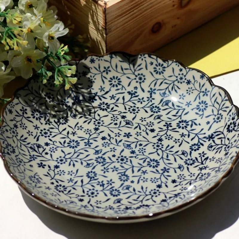 Endulge japanese style ceramic tableware blue and white porcelain plate steak plate flat plate