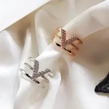 Anillos de capas en forma de V para mujer, anillo abierto clásico ajustable, joyería nueva