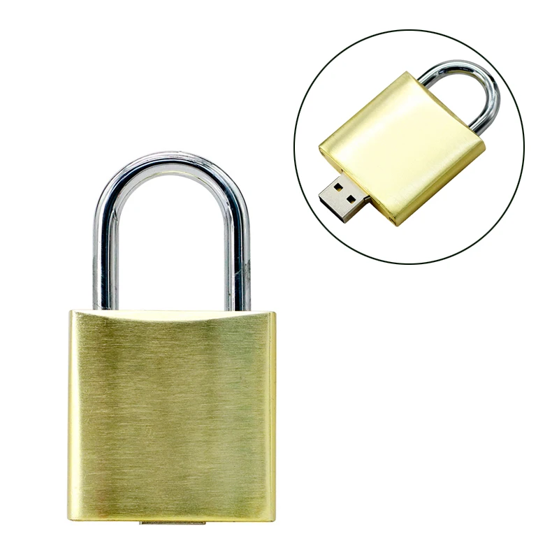 Дешевый Творческий золотой Цвет металлическим замком Форма USB Flash Drive памяти 64 г 32 г 16 г 8 г USB флэш диск