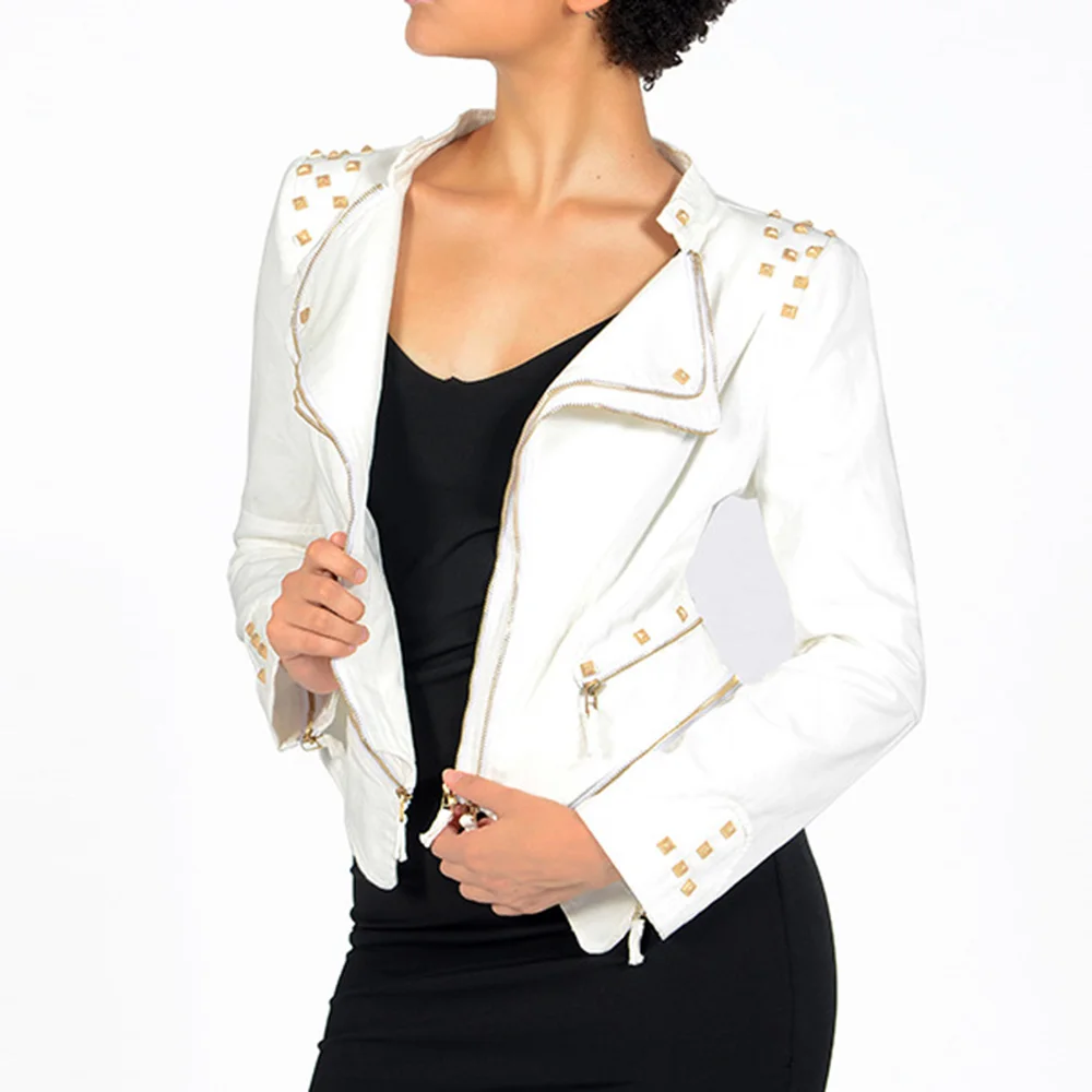 Женская модная куртка больших размеров 6XL, новинка года, осенняя тонкая куртка в стиле панк с длинными рукавами, с лацканами, на молнии, с заклепками, для девочек, большие размеры s, Женская куртка