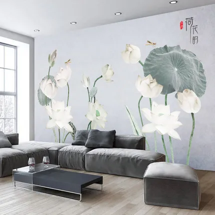 100*160 см большой лотос виниловая наклейка на стену для гостиной спальни китайский стиль цветок 3D обои ВИНТАЖНЫЙ ПЛАКАТ