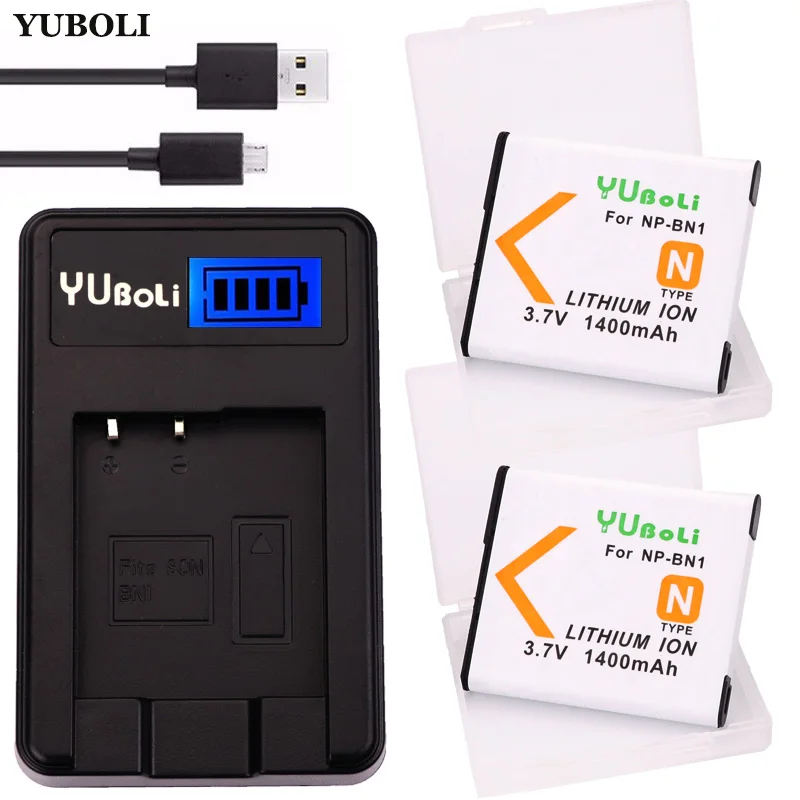 

YUBOLI 2x bateria NP-BN1 np bn1 NPBN1 battery + LCD USB charger for sony DSC WX220 WX150 DSC-W380 W390 DSC-W320 W630 camera