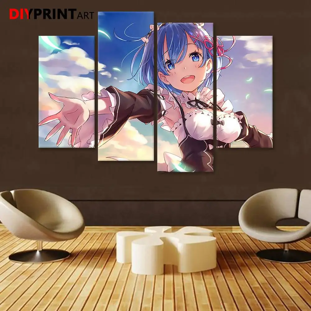 Картина на холсте Rem 4 шт./компл. аниме постер Re ZERO настенные украшения для