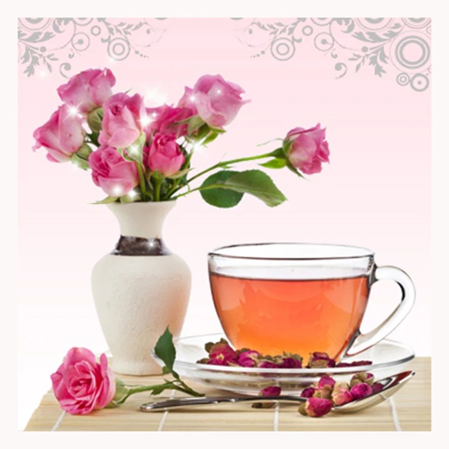 5D full gear diamond embroidery kit pattern painting Rose &amp coffee tea mosaic bead picture of rhinestones crafts | Дом и сад