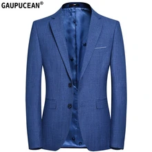 Тонкий легкий уход Анти-усадка мужская куртка качество мода мужские деловые две кнопки однобортный синий мужской блейзер
