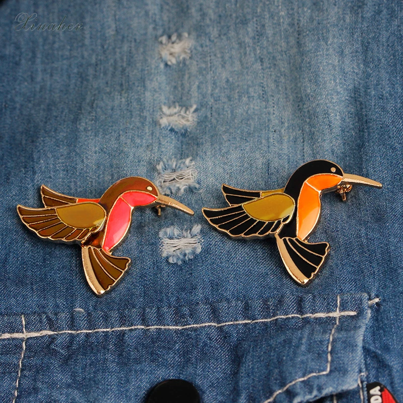 

XINAHER 1pc Animal Beautiful bird metal brooch button pins denim jacket pin jewelry decoration badge for clothes lapel pins