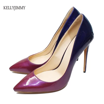 

Kellyjimmy Fashion Womens Essential Dress Shoes Gradient Patent PU Simple Fine High Heel PumpsBig Size Multicolor Options