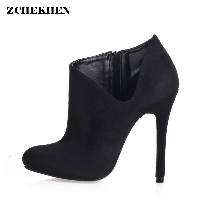 

Fashion Boots Women 2018 High Heels Ankle Boots Platform Brand Women Shoes Sexy Black flock Autumn Winter Snow Botas Femininos