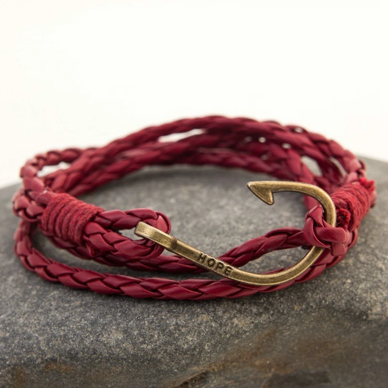 2016 Exquisite Anchor Bracelets for Men Ship Anchor Rope Creative Hand Chain Punk Hand Woven Leaf Bracelet 12 Colors for Choose