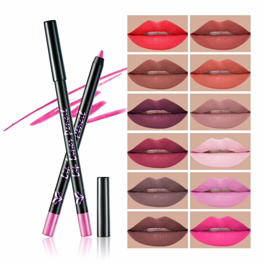 HUAMIANLI 12 Colors Lip Pencil Matte Lipliner Pencil Waterproof Makeup