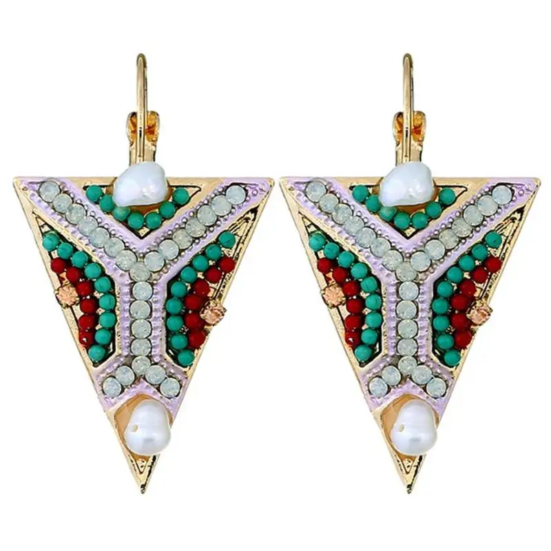 

Retro Women Shining Rhinestones Geometry Triangle Ethnic Earrings Gift