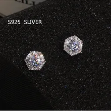 925 пробы Серебряный Простой Круглый Bling циркониевый камень cz серьги-гвоздики модные ювелирные изделия корейские серьги для женщин девушек