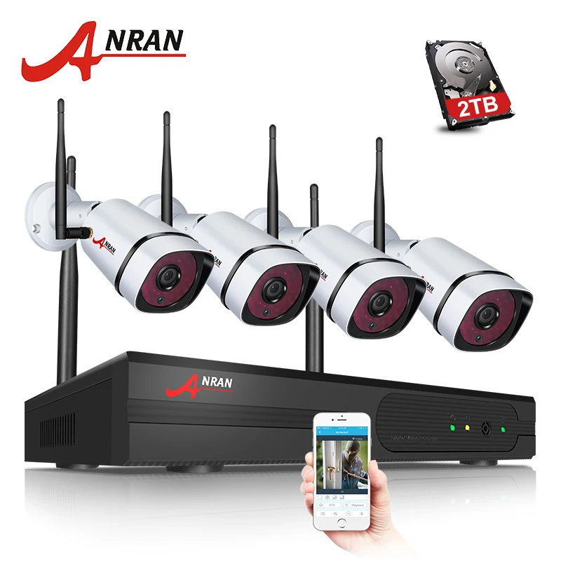 

ANRAN 1080P HD 4CH Home Security Camera System Waterproof Outdoor Night Vision WiFi IP Camera with 12 Inch Monitor NVR Kits