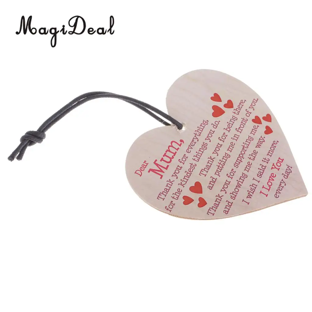MagiDeal Mum Mother Day Wooden Heart Hanging Gift Plaque Bottle Wine Tags Decor Thank You Tags Pendents