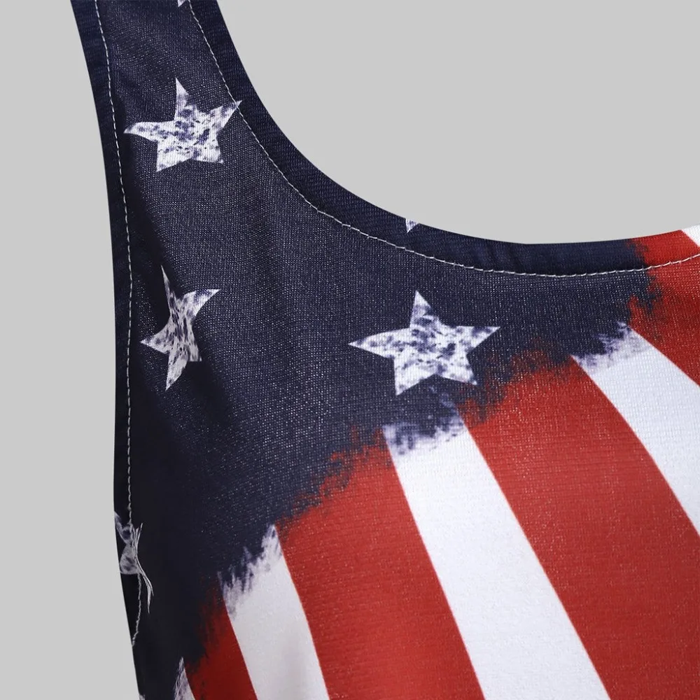 Fashion Tank Top Women Stripe America Flag Printed O-Neck SLeeveless Vest Summer Top Women Clothes debardeur femme streetwear CD