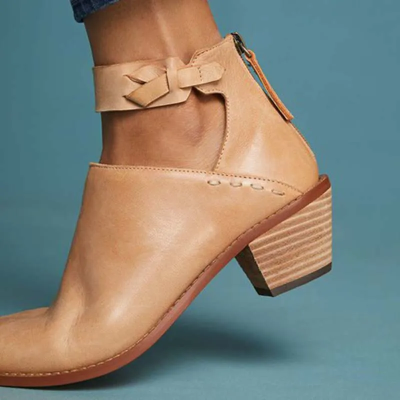 

Women Faux Suede Boots Daily Chunky Heel Zip Shoes Breathable Female Comfortable Shoes New Spring PU Leather Dropshipping
