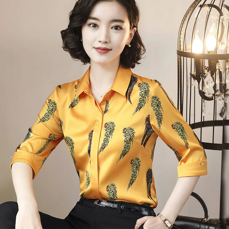 

Office Work Wear OL Women Chiffon Blouses Shirts Lady Casual Half Sleeve Turn-down Collar Blusas Tops DF1847