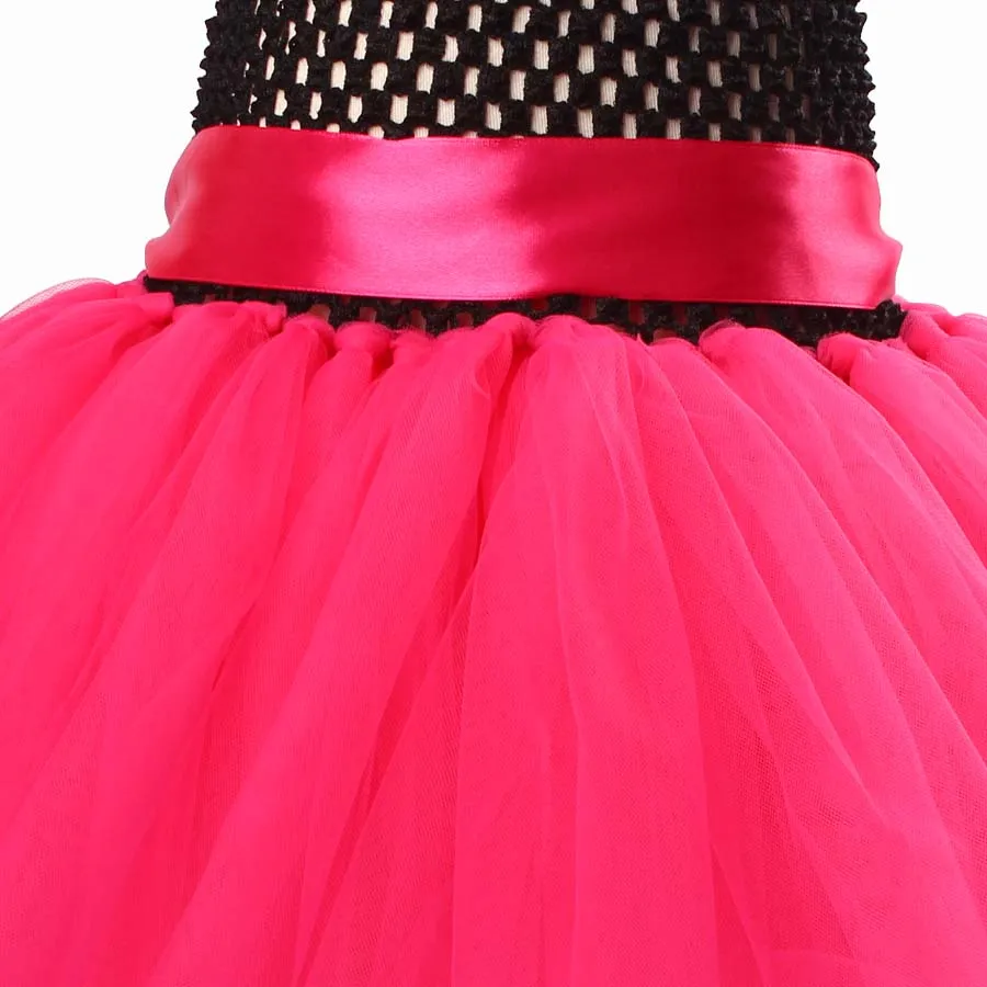 Bat Girl Halloween Costume Girls Hot Pink Tutu Dress with Mask Kids Super Hero Cosplay Fancy Vestidos Baby Dress  (6)