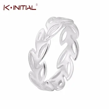 Kinitial 1Pcs Fashion Leaves Rings 925 Sterling Silver Branch Leaf Rings for Women Adjustable Free Size Wedding Party Ring