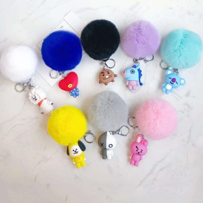 

1 Pc Adorable KPOP BTS Cartoon Fur Ball Keychain Plush KeyChain Bag Pendant Accessories Keyring for Girls Plush Toy