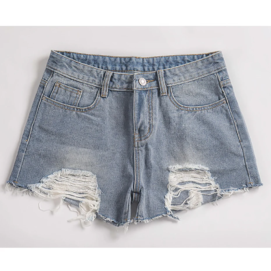 Nanaco Summer Women's Distressed Denim Shorts Fashion Vintage Tearing